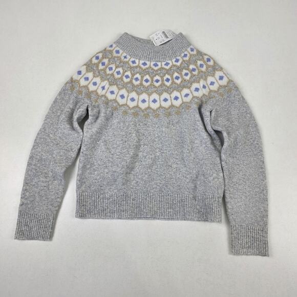 crewcuts Sweater Girls Small 6-7 Gray Fair Isle Mock Neck Merino Blend Metallic - Picture 1 of 11